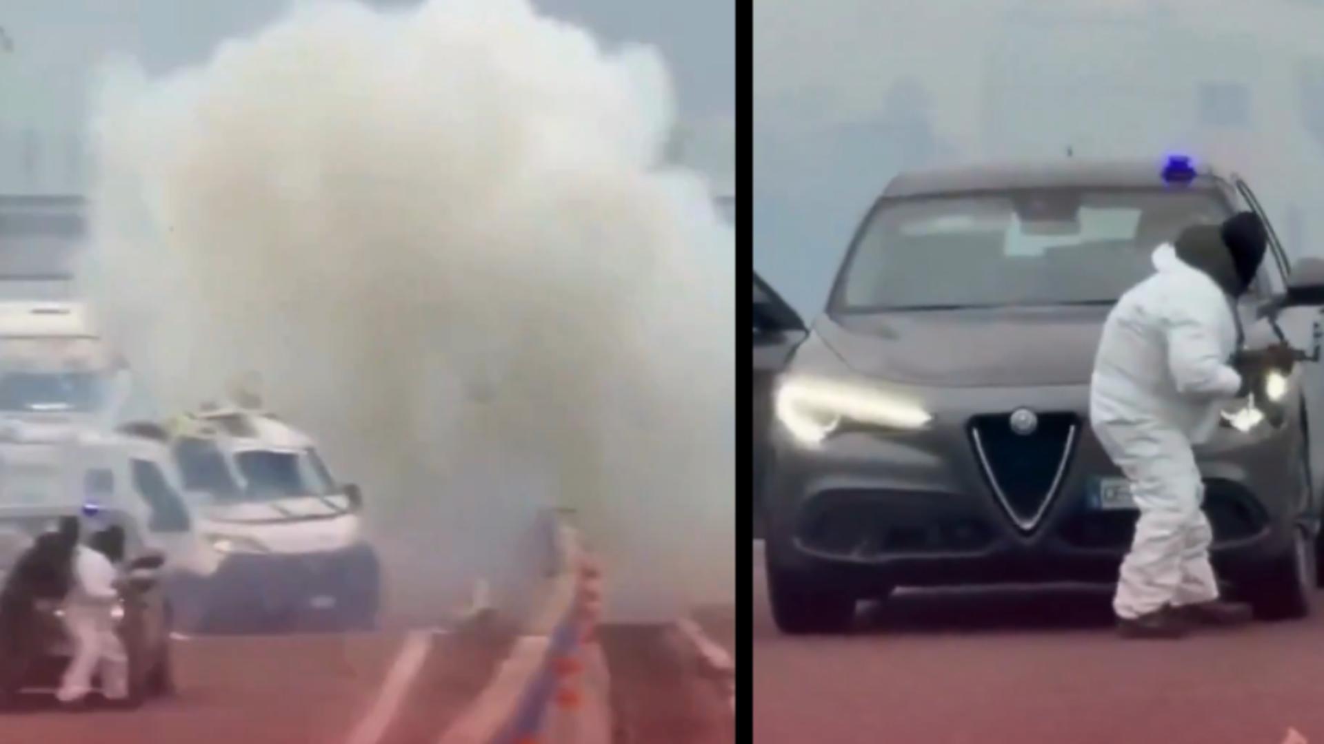 Momentul în care un comando înarmat atacă două dube blindate