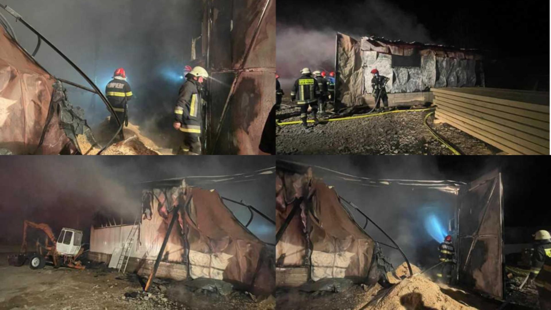 Incendiu puternic la o hala gater din județul Harghita. FOTO: ISU