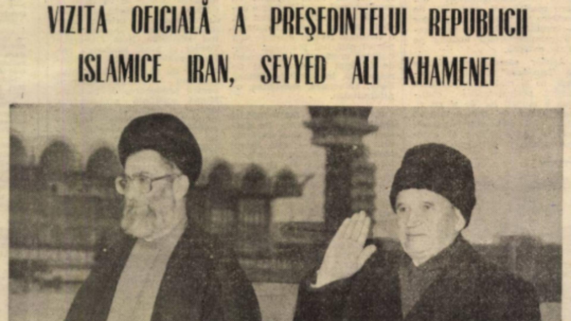 Khamenei și Ceaușescu în februarie 1989, la Bucuresti (sursă: Scantei.ziare Arcanum)