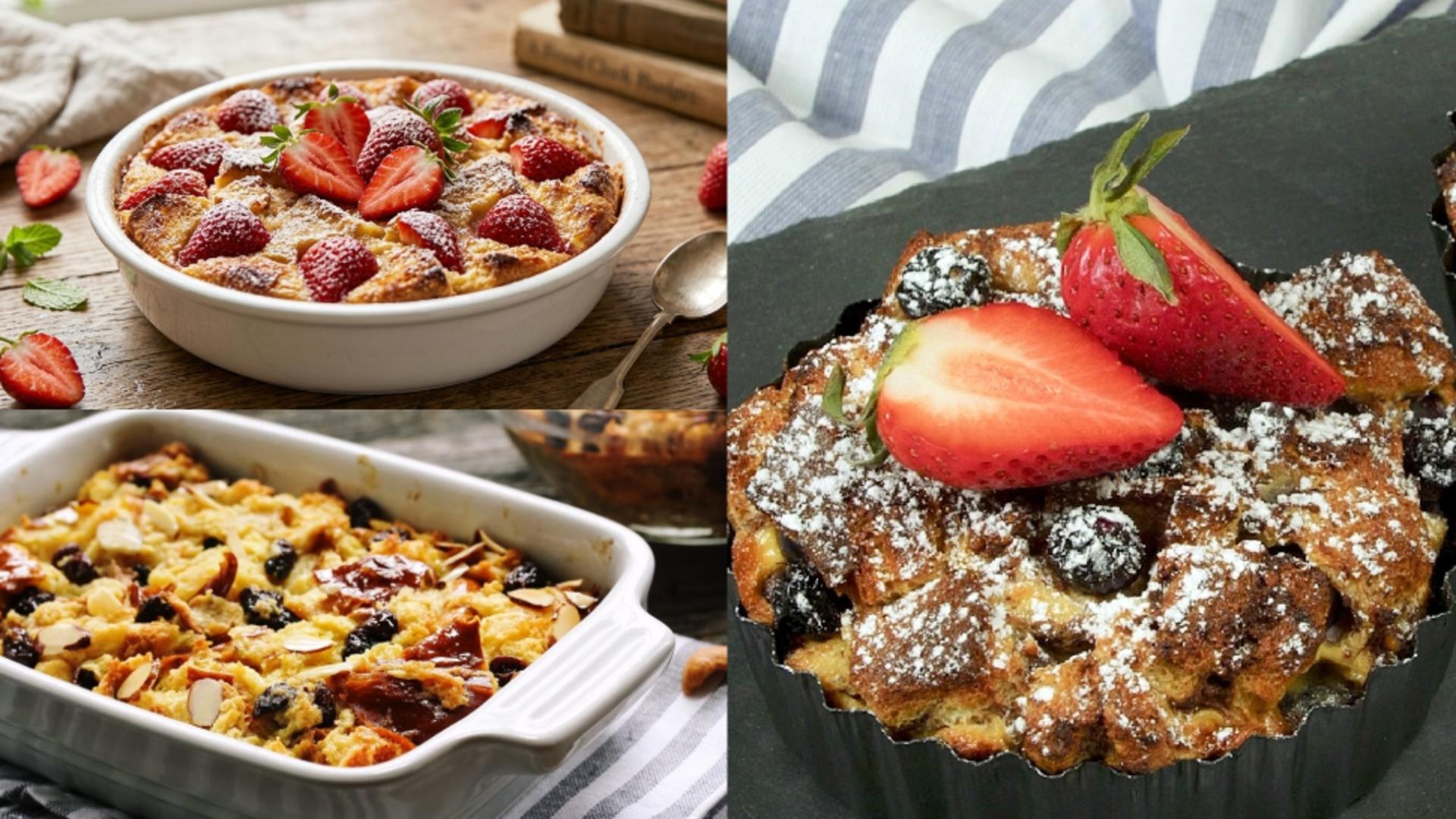 Budincă de cozonac cu afine și căpșuni